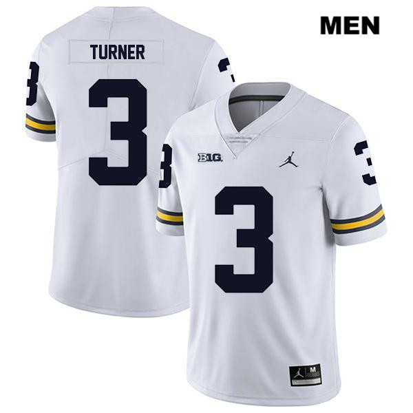 Men's NCAA Michigan Wolverines Christian Turner #3 White Jordan Brand Authentic Stitched Legend Football College Jersey QL25W87PB